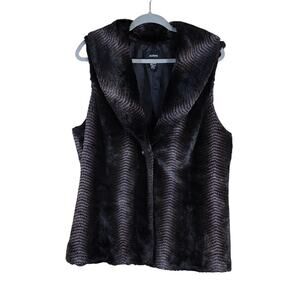 Alfani Vintage 90s Black Stripes Faux Fur Collar Winter Formal Vest Jacket